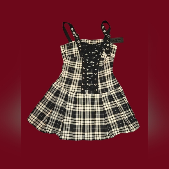 Dolls Kill Dresses & Skirts - NWT Ivory Charm School Dropout Plaid Lace Up Dress